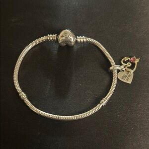 Pandora Silver Bracelet with Heart and Gold Accents